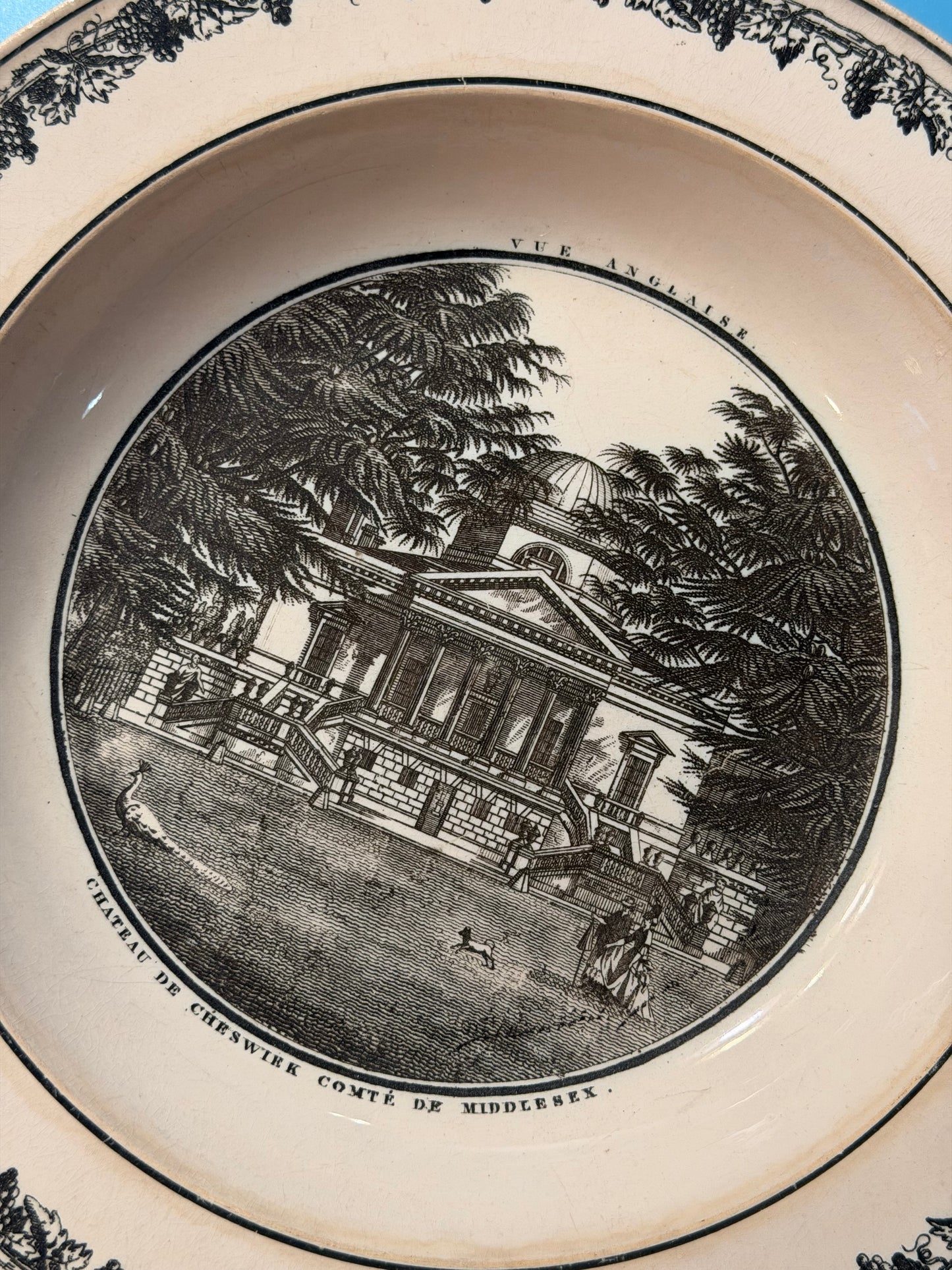 Early 19th Century French Creil Creamware Transferware Shallow Bowl | Chiswick House, Middlesex