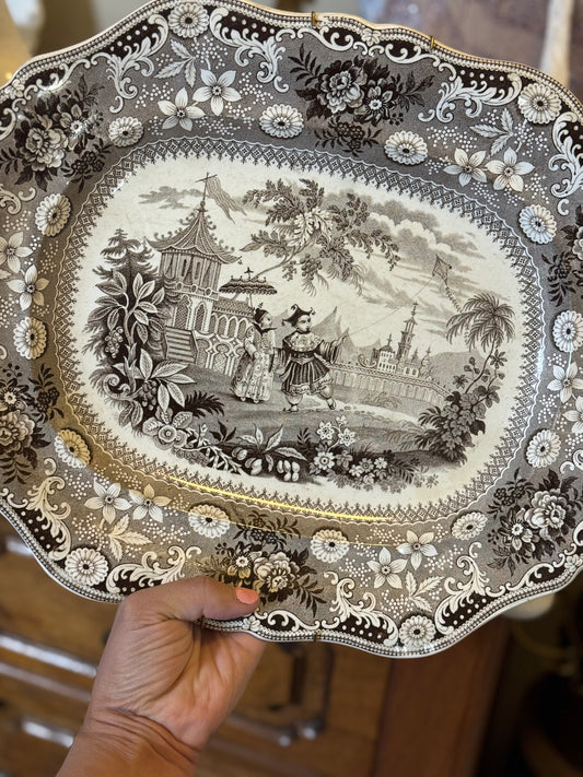 Gorgeous Early 19th c. English Ironstone Platter in “Chinese Pastime” Pattern