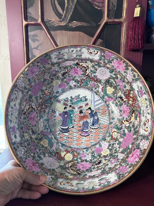 reserved Maria Rose Medallion Punch Bowl, Blue Chinoiserie jar, Pink Freshwater pear Necklace