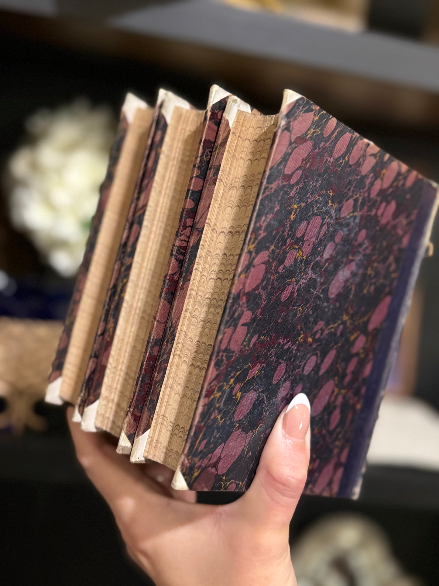 Reserved Set of 3 Antique German Books, Pair of Antique French Opaline Vases