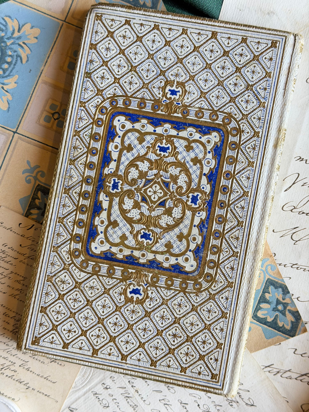 Reserved Cartonnage Book, Blue and White Intaglio