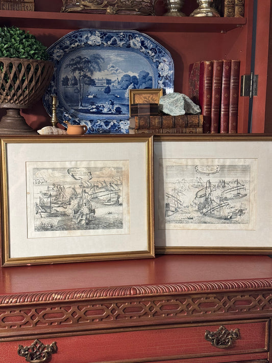1701 Italian Naval Engravings Presa della Galea di Simain Rais Corsaro Rare Early 18th Century