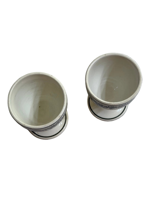 Pair of Antique French Creil Black Transfer Egg Cups, Circa 1830