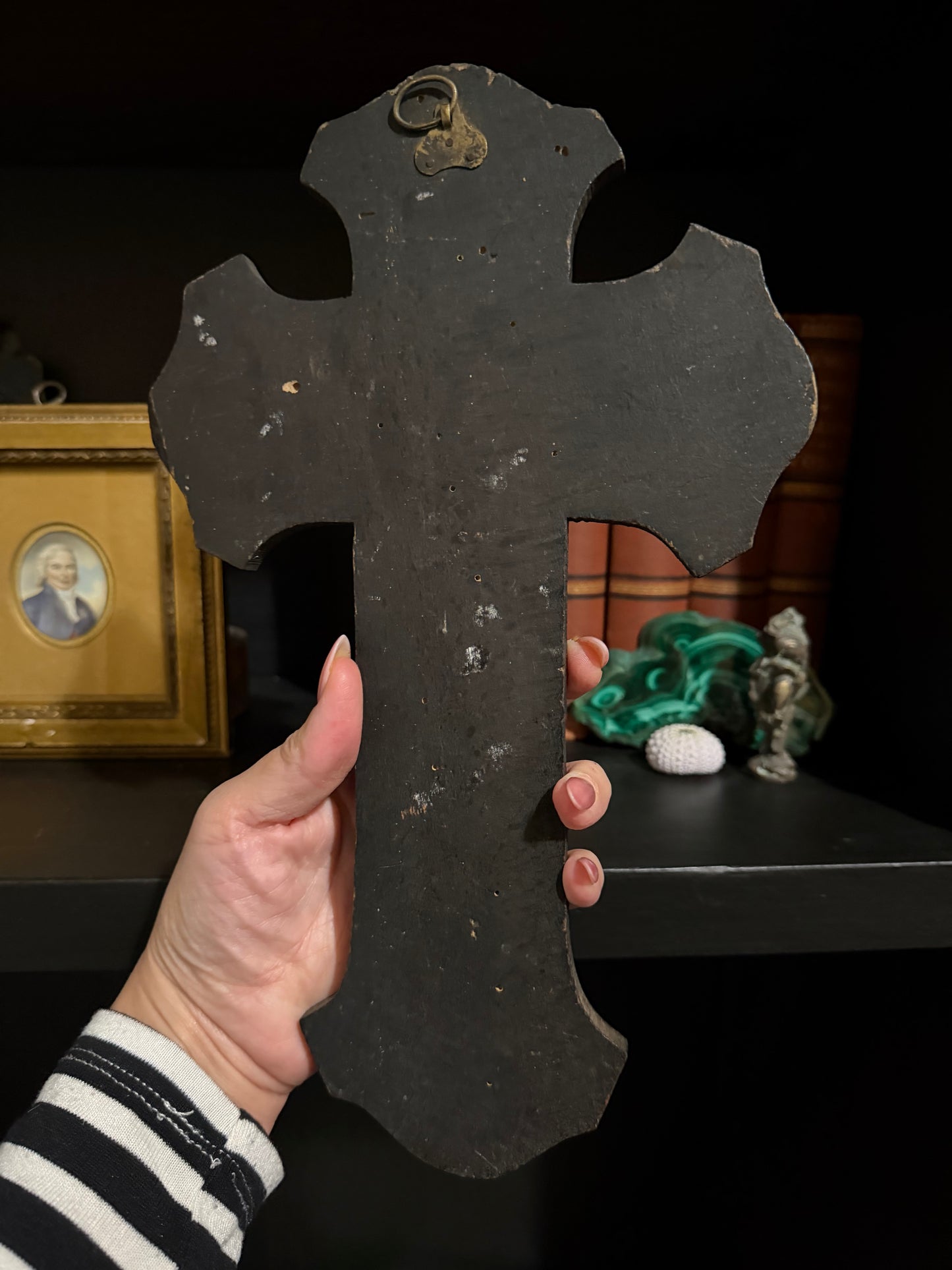 Early 19th Century French Provincial Carved Wood Crucifix with Metal Corpus 11.5”x7”