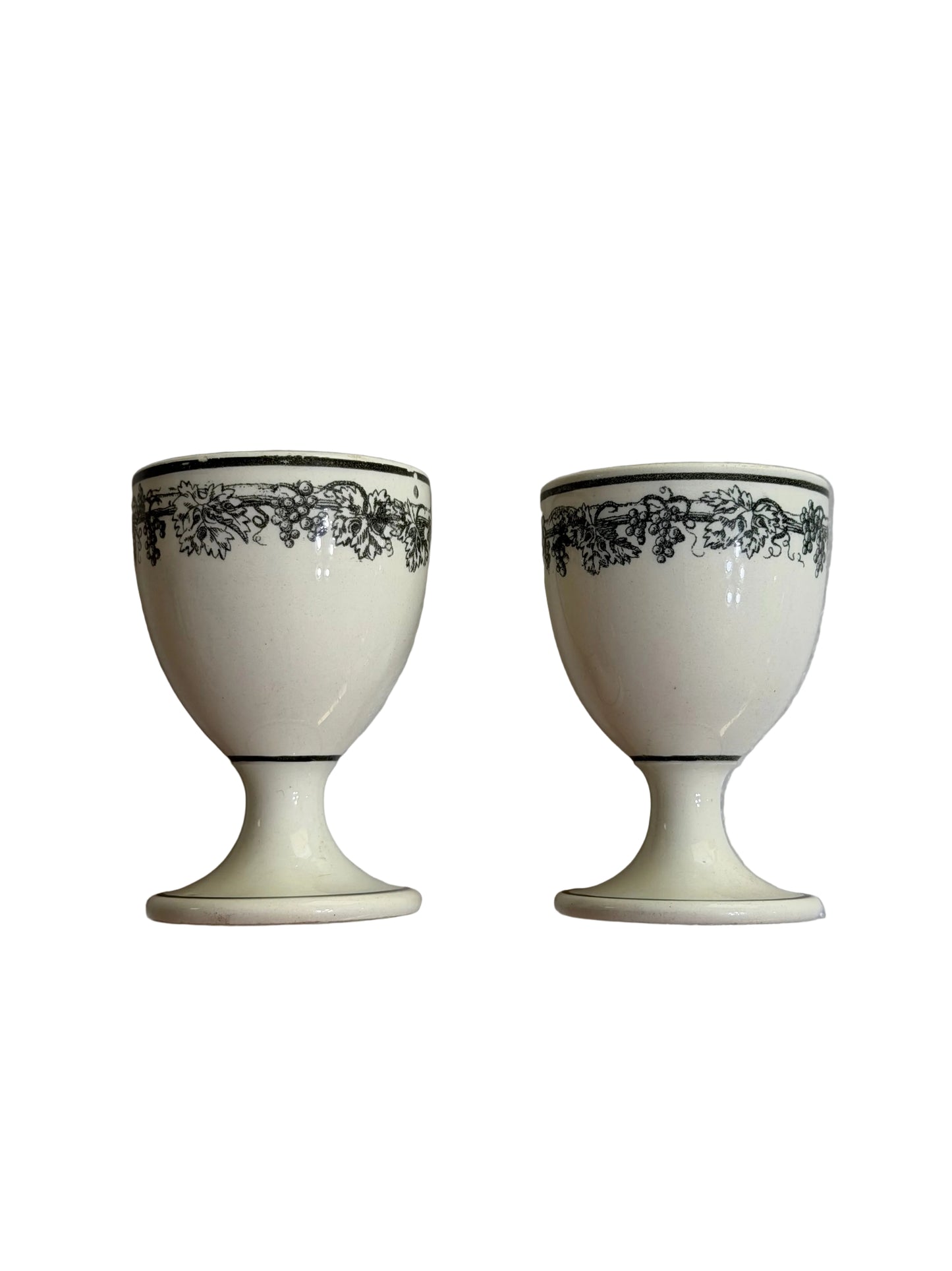 Pair of Antique French Creil Black Transfer Egg Cups, Circa 1830