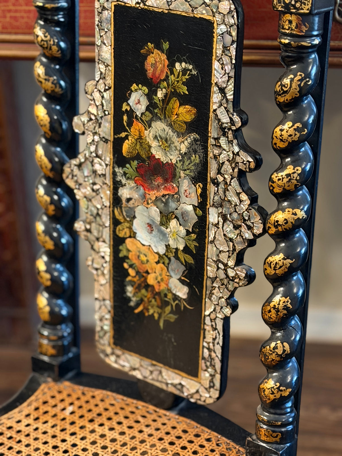 Earlier 19th Century English Papier Mâché & Mother of Pearl Low Chair