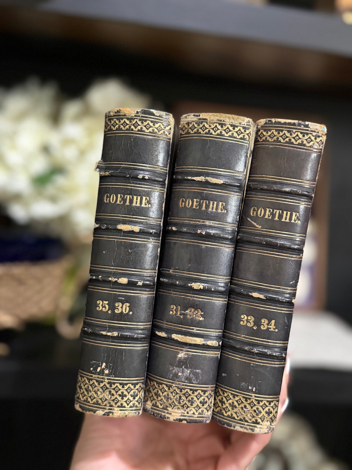 Reserved Set of 3 Antique German Books, Pair of Antique French Opaline Vases