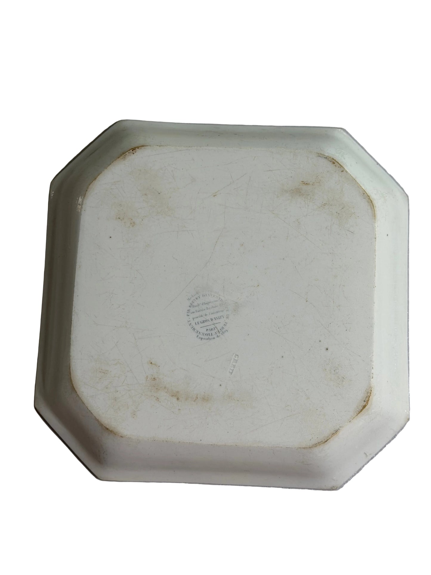 Early 19th Century French Creil Black Transferware Octagonal Plate  “La Poule aux Œufs d’Or” Fable 8.5”