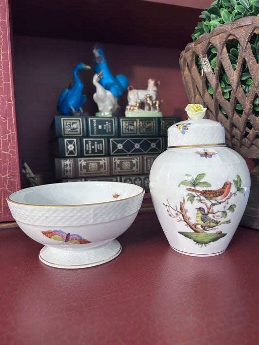 Reserved Graciela Herend Bird Bowl and Ginger Jar