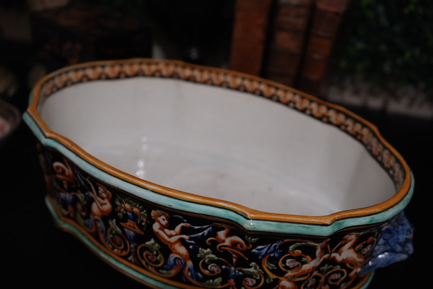 19th c. French Gien Faience Jardinière Hand Painted Renaissance Revival Design