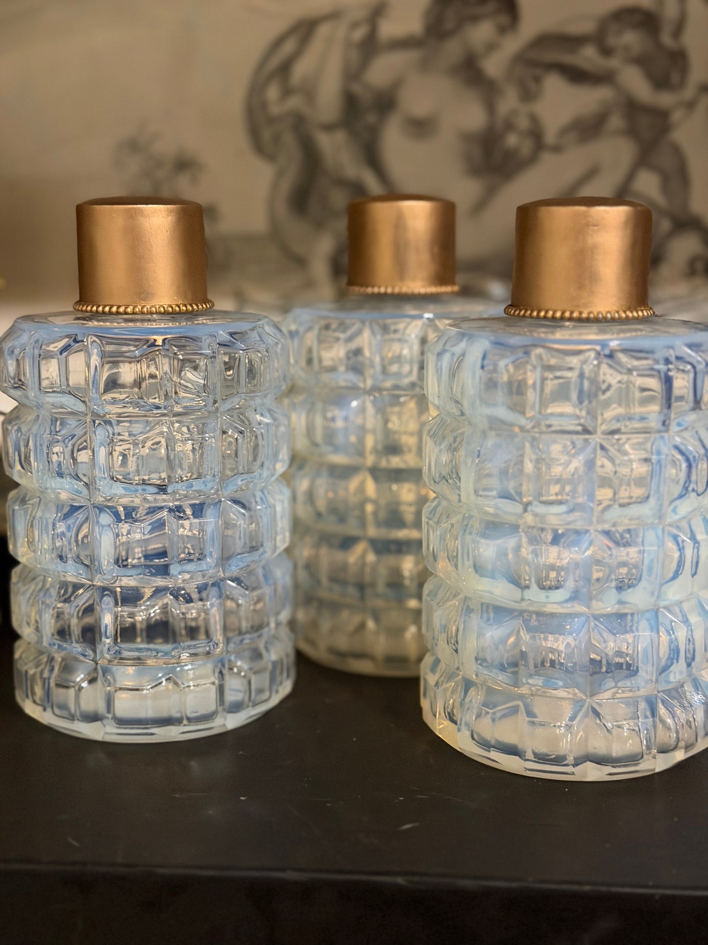 Reserved French Faceted Boule de Savon Opaline Bottle