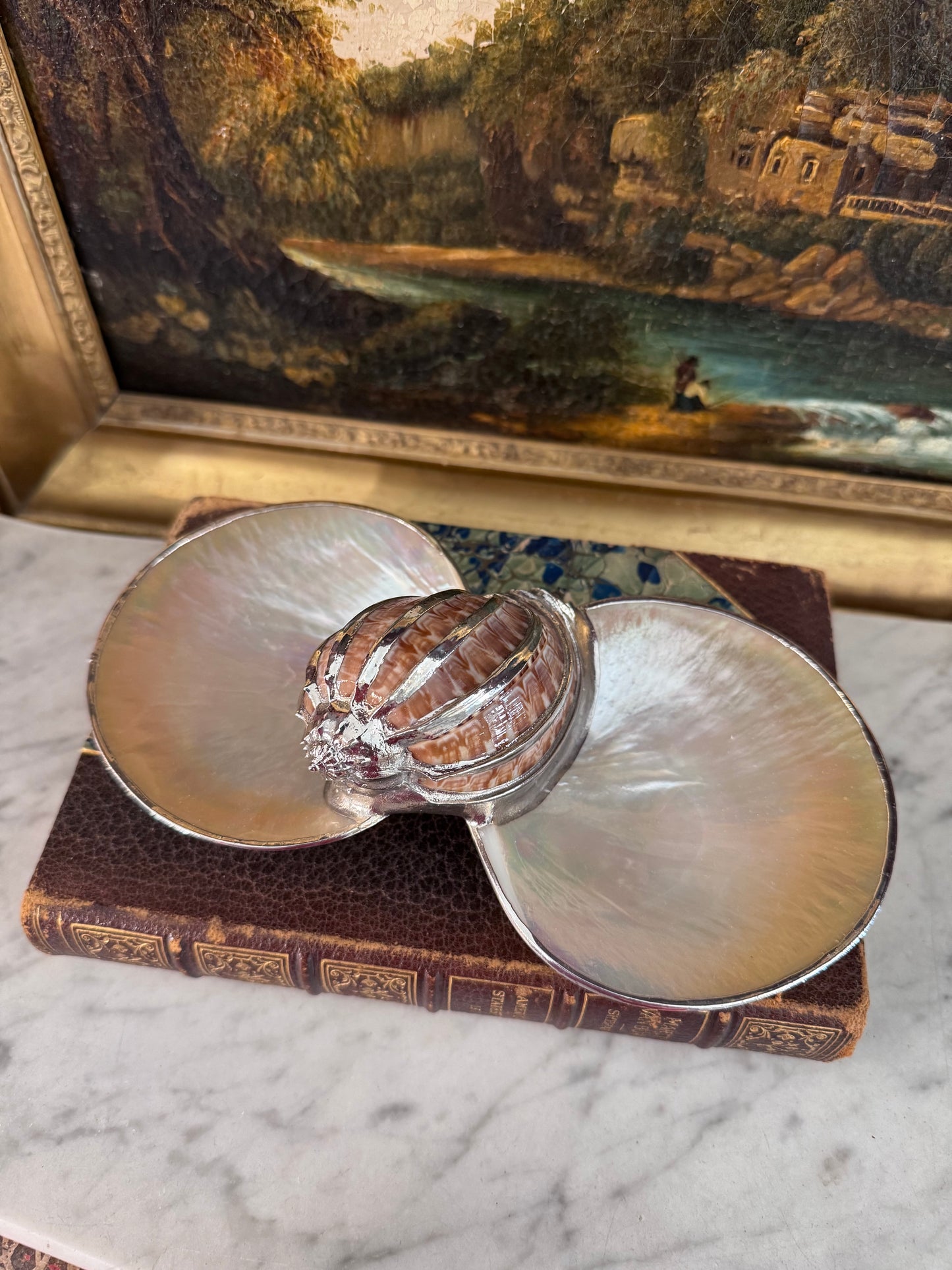RESERVED Thistle & Bee Sterling Silver and Natural Shell Double Dish