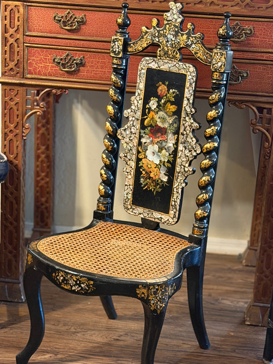 Earlier 19th Century English Papier Mâché & Mother of Pearl Low Chair