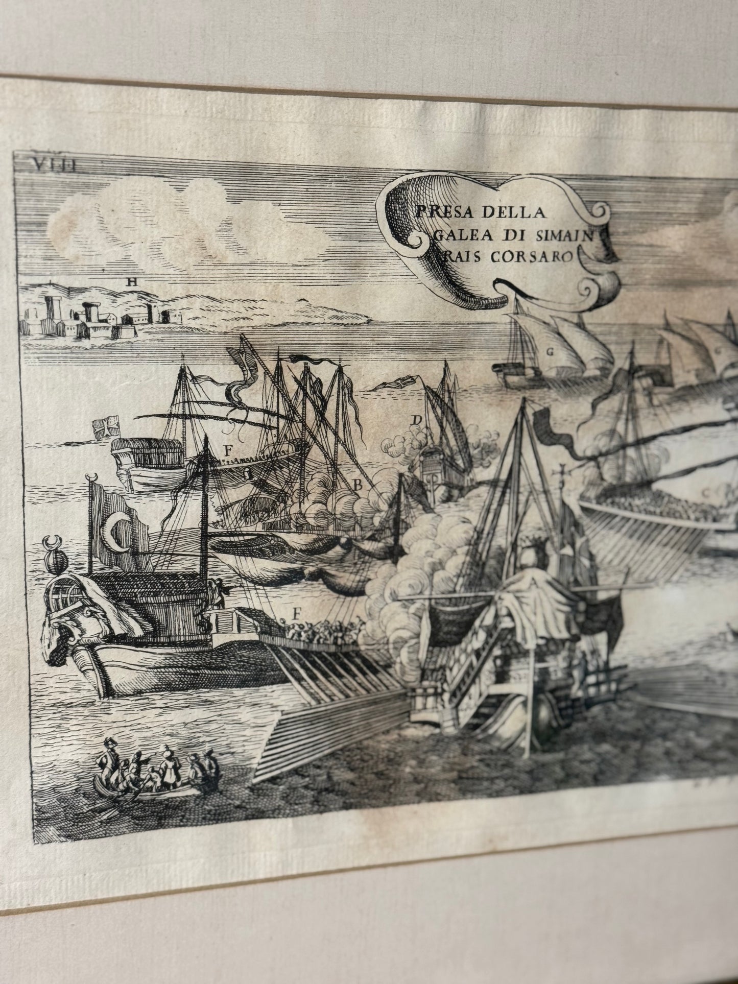 1701 Italian Naval Engravings Presa della Galea di Simain Rais Corsaro Rare Early 18th Century