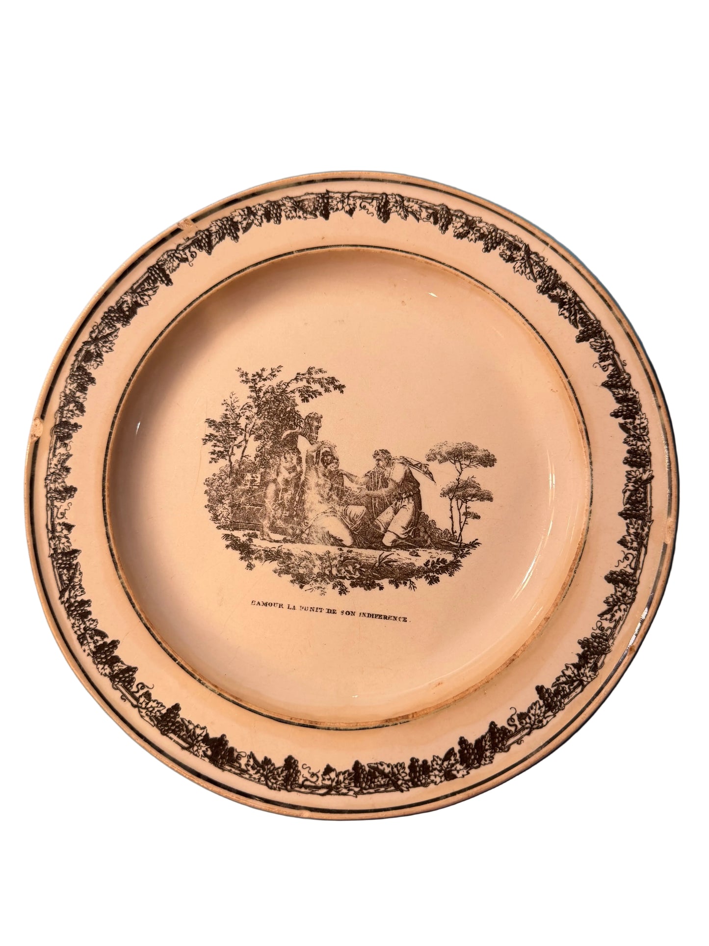 Early 19th Century French Creil Creamware Transferware Plate | L’Amour la Punit de son Indifférence
