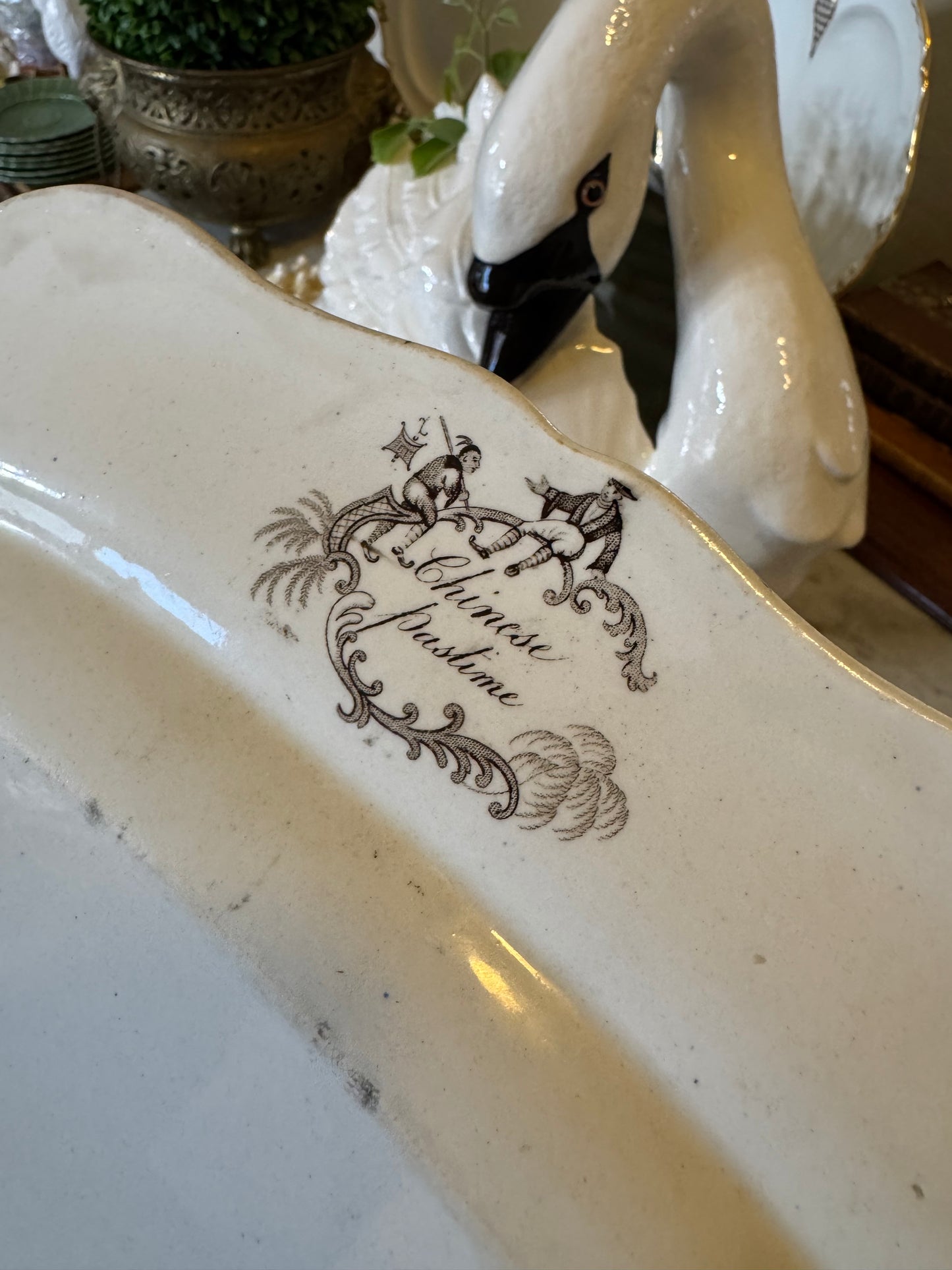 Gorgeous Early 19th c. English Ironstone Platter in “Chinese Pastime” Pattern