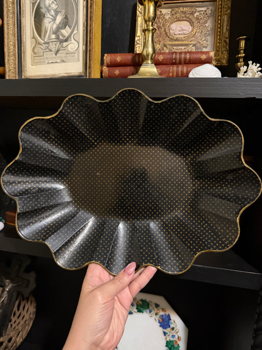 19th Century French Black Lacquered Papier Mâché Tray with Gilt Star Decoration, 14 Inches