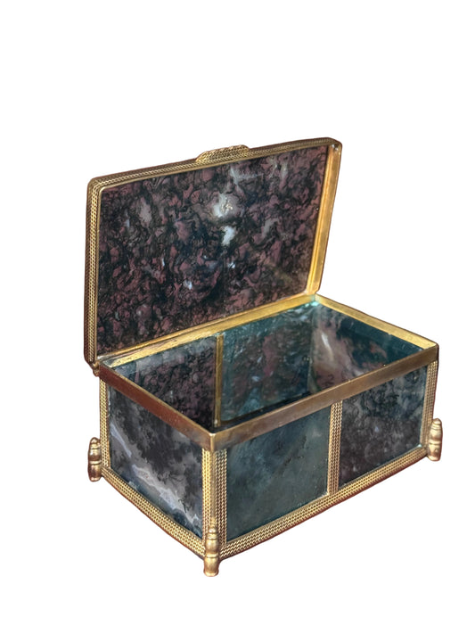 Antique Moss Agate and Gilt Bronze Casket Box, Repair