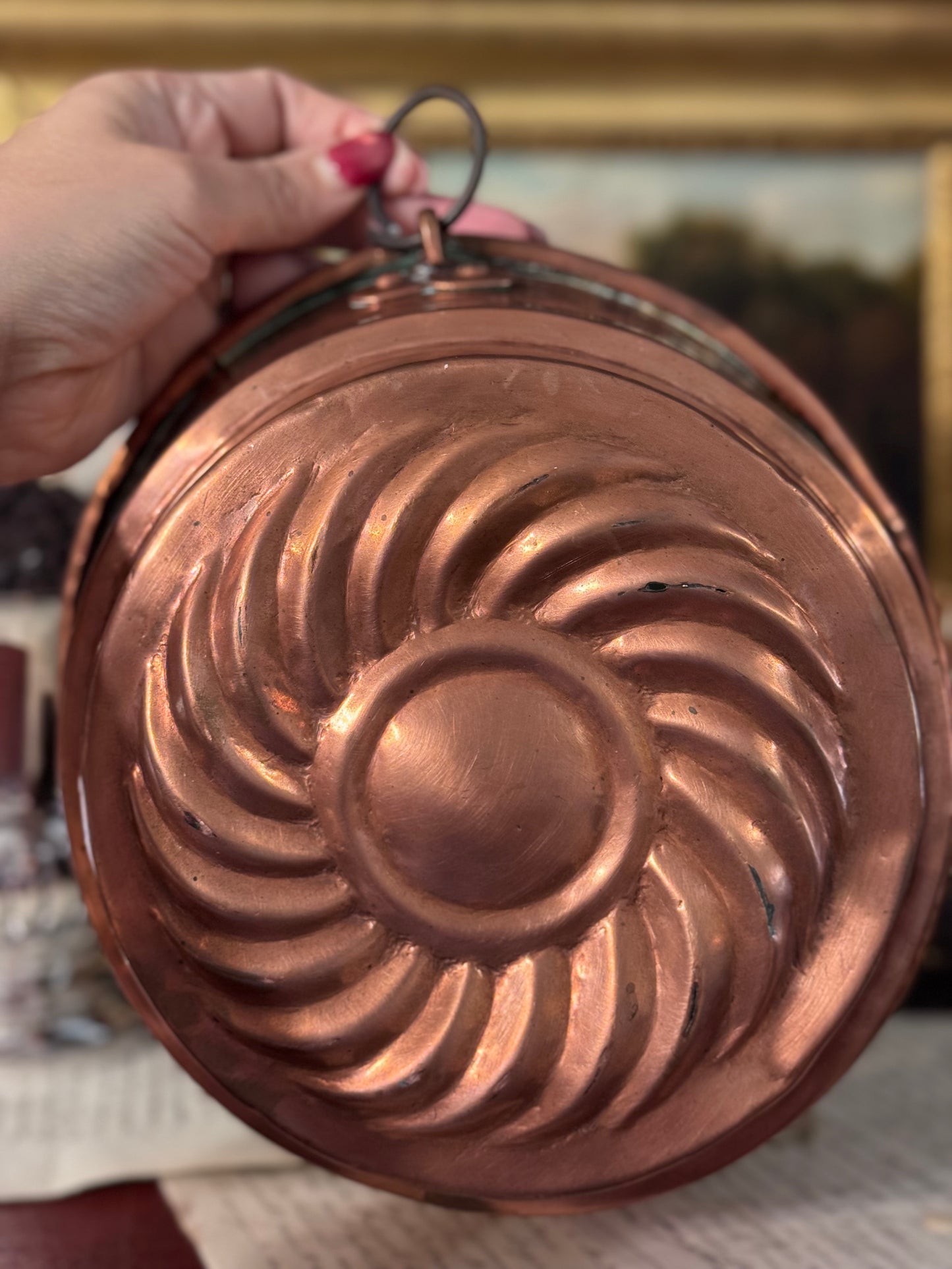 Antique French Copper Swirl Mold with Hanging Ring, Sourced in Venice