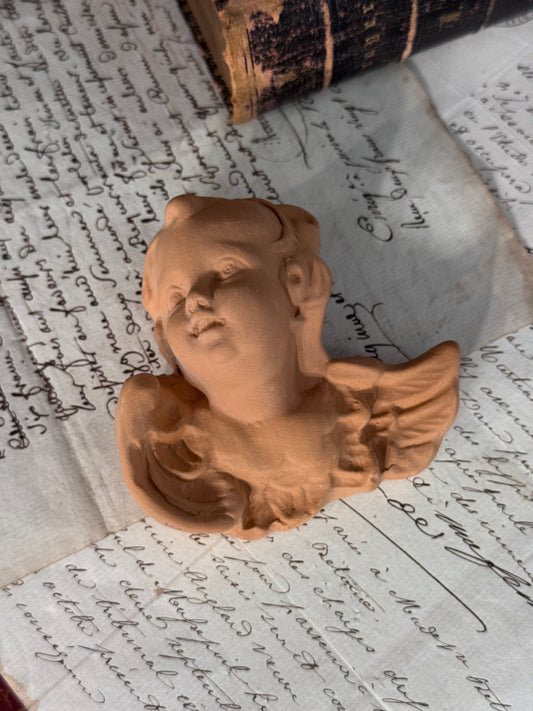 Handcrafted Florentine Terracotta Cherub with Raised Wings