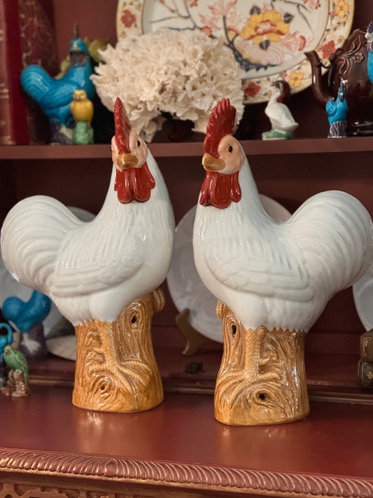 16” Statement Chinese Glazed Porcelain Roosters
