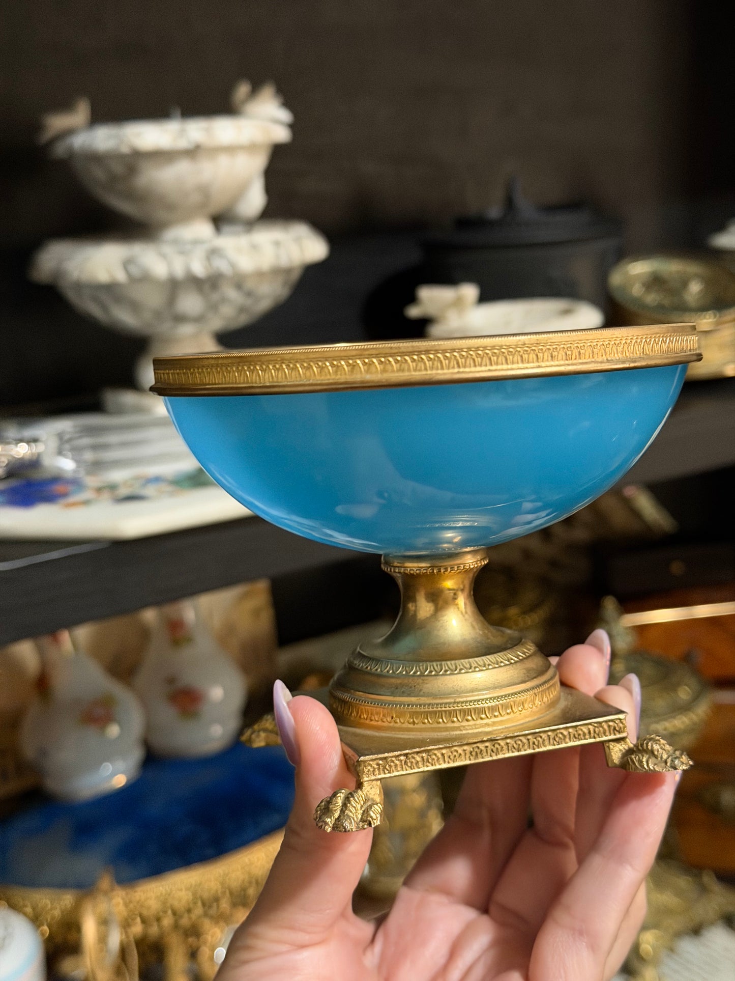 Reserved French Opaline Blue Footed Dish