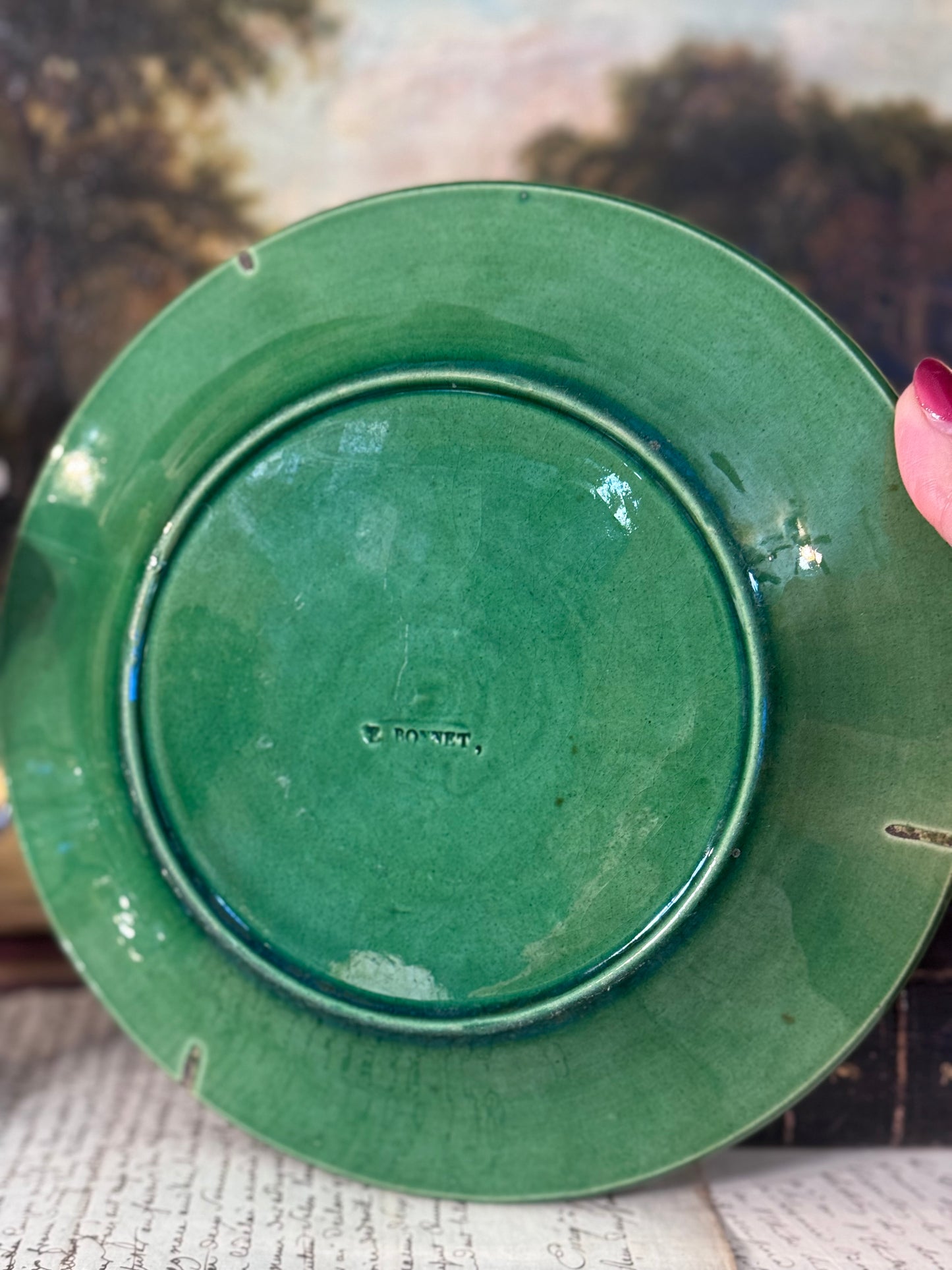 Antique French Majolica Leaf Plate 8.25”