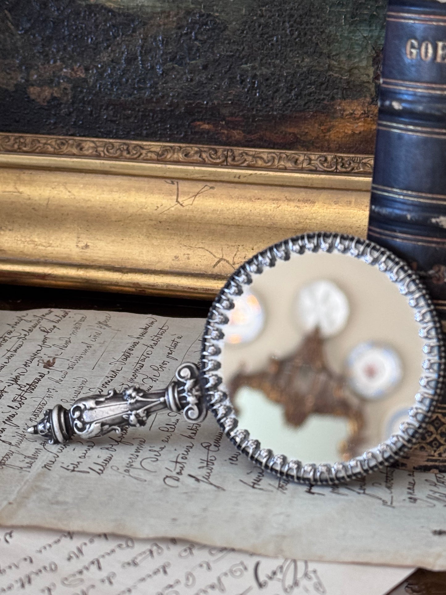 Antique French Silver Plated Hand Mirror
