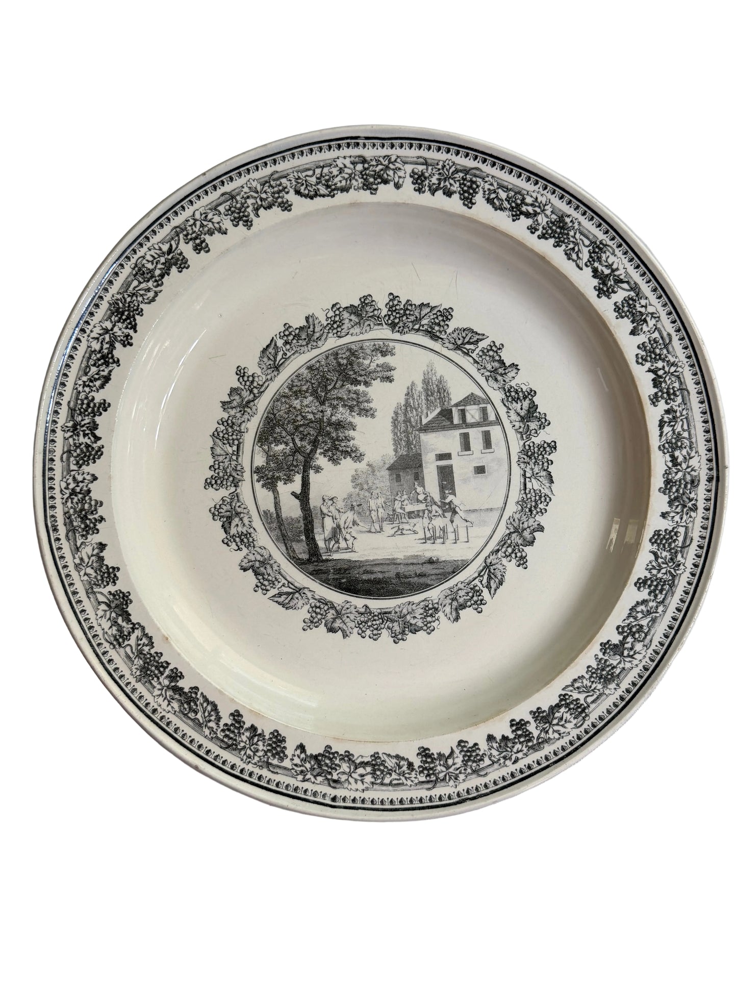 Large Early 19th Century French Creil Black Transferware Platter with Grapevine Border |
14.5"