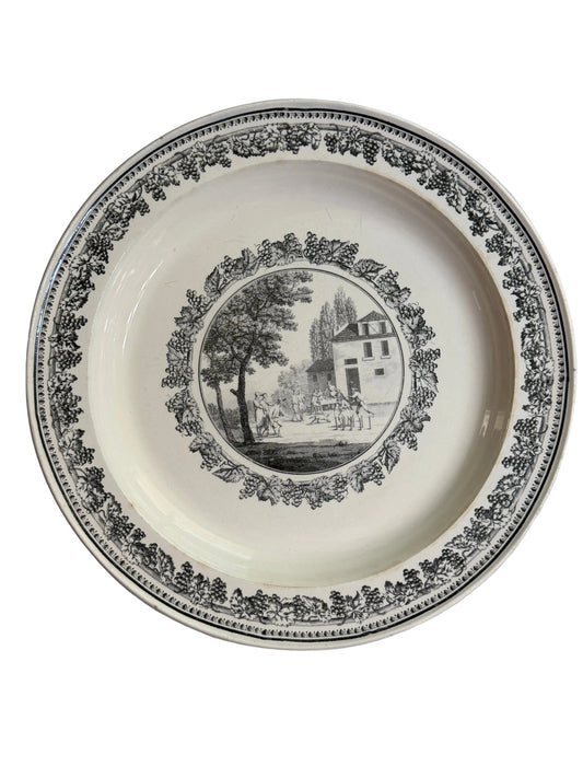 Large Early 19th Century French Creil Black Transferware Platter with Grapevine Border |
14.5"
