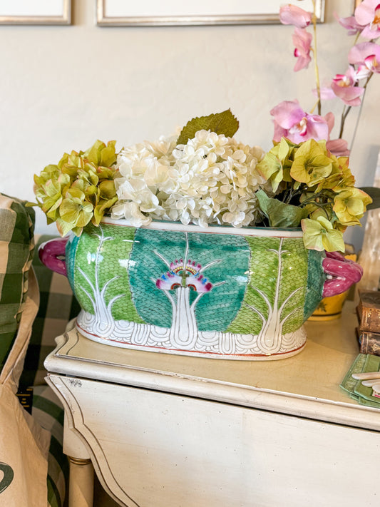 Hand Painted Chinese Bok Choy Footbath with Pink Handles