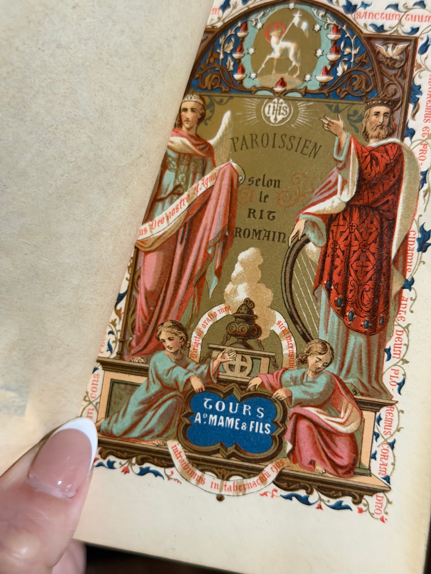 Reserved Antique French Prayer Book with Lace Holy Cards