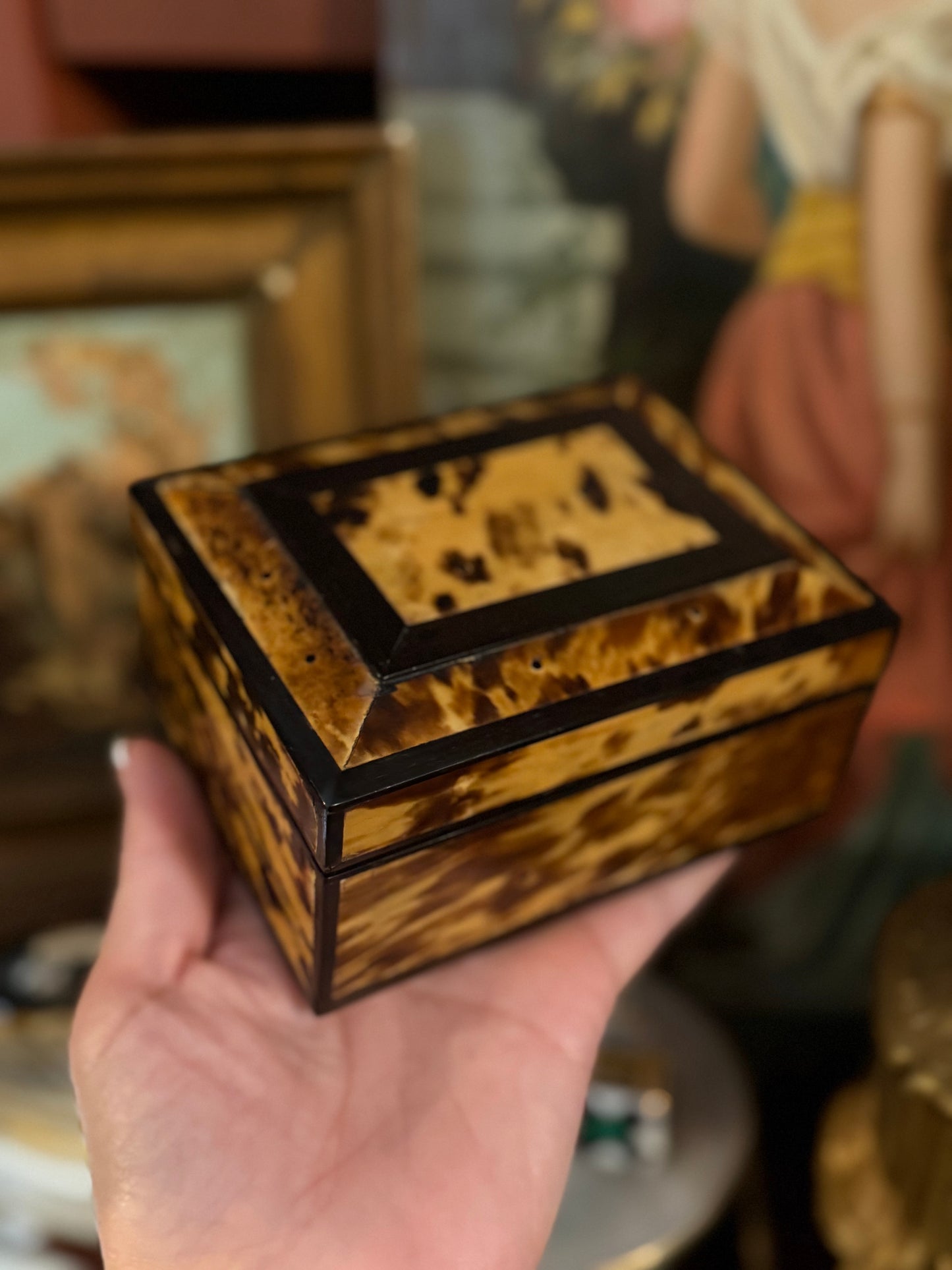 Reserved 19th c French Alabaster Pocket Watch Holder, 2 Trays Intaglios, Bronzed Intaglio of Cherubs, Tortoise Box