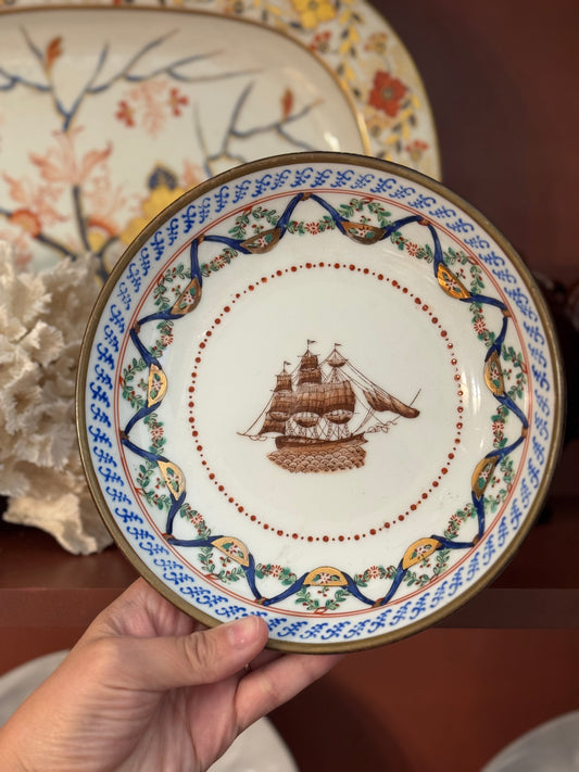 Reserved Vintage Brass Cased Hand Painted Ships Bowl
