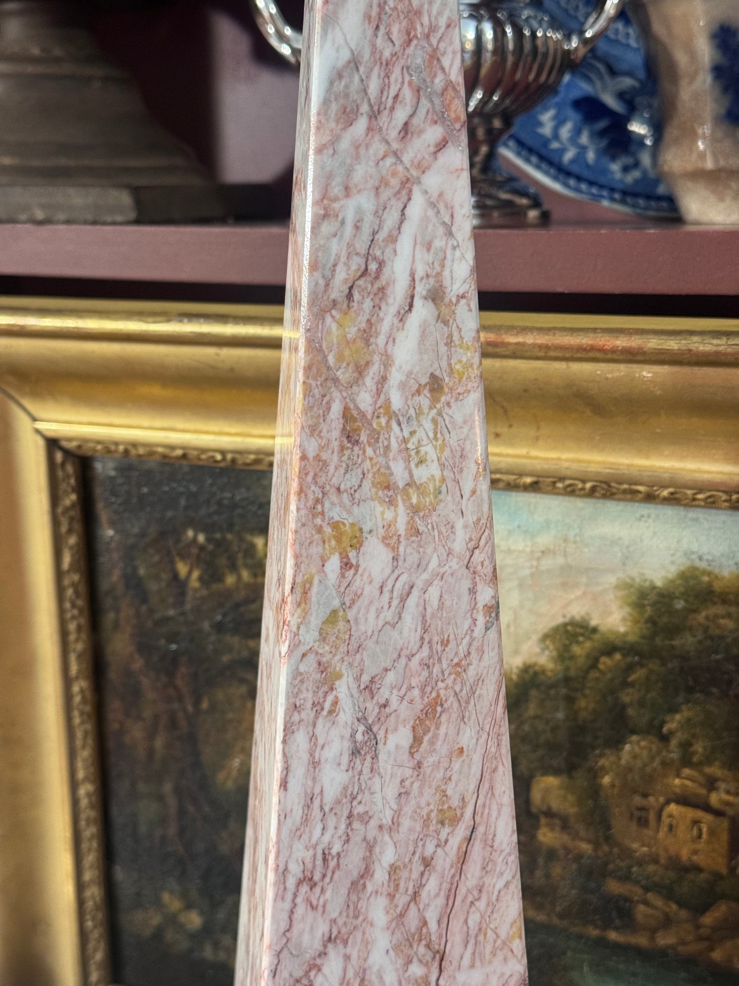 Tall Pink Marble Obelisk 16” Architectural Stone Accent