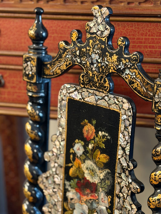 Earlier 19th Century English Papier Mâché & Mother of Pearl Low Chair