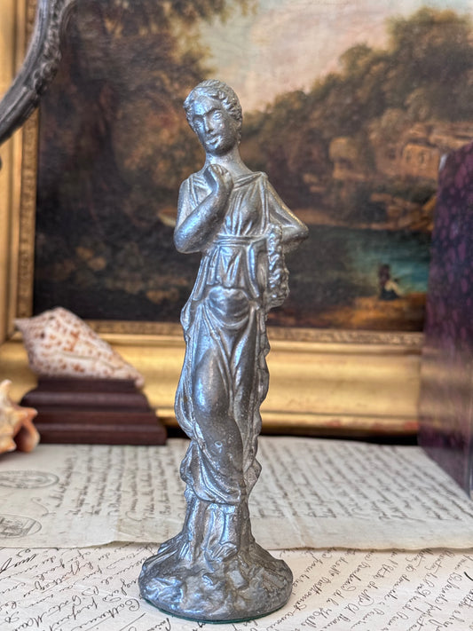Antique French Classical Woman Figurine in Heavy Metal