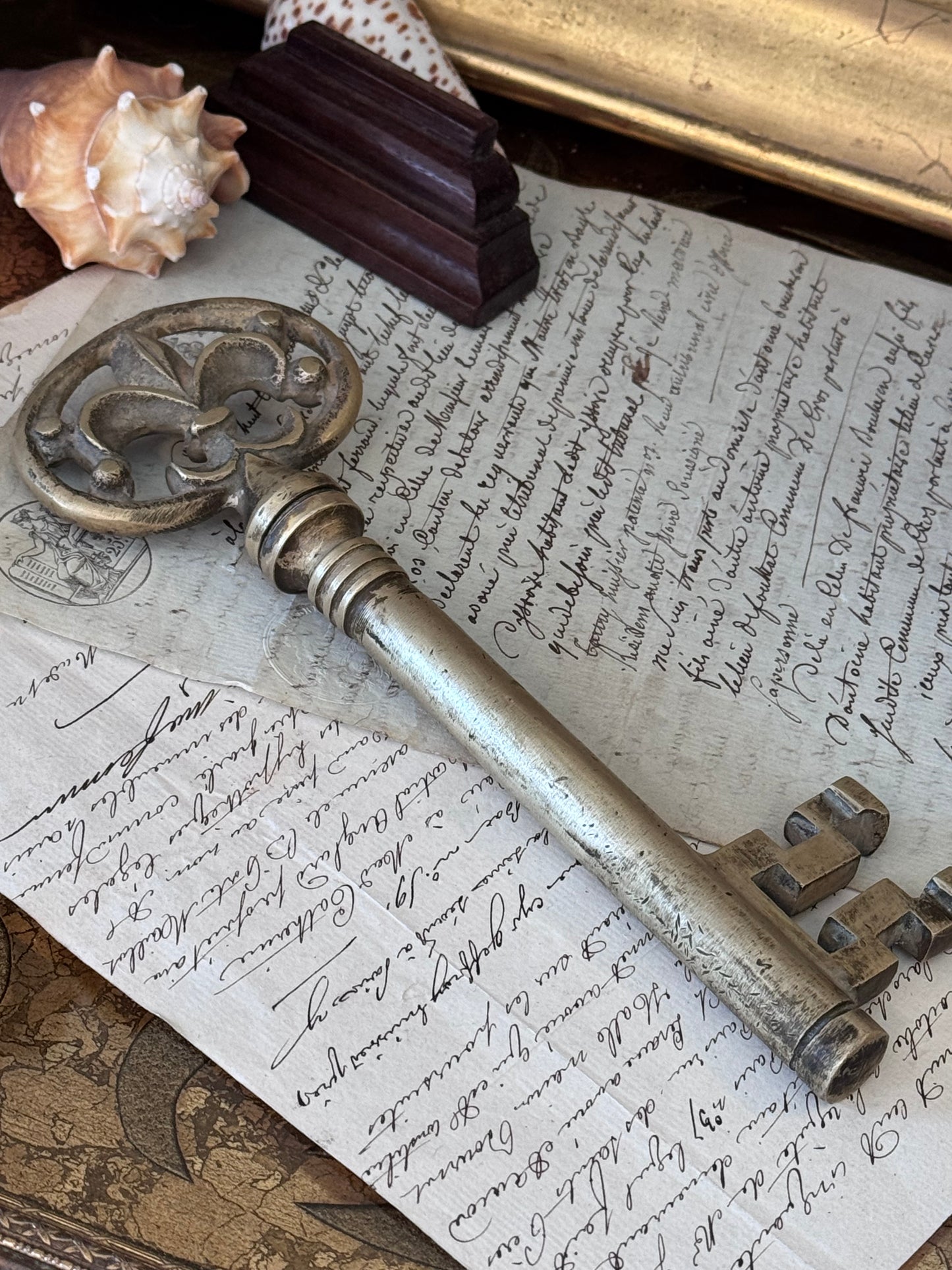 Antique French Bronze Key Corkscrew Bar Tool