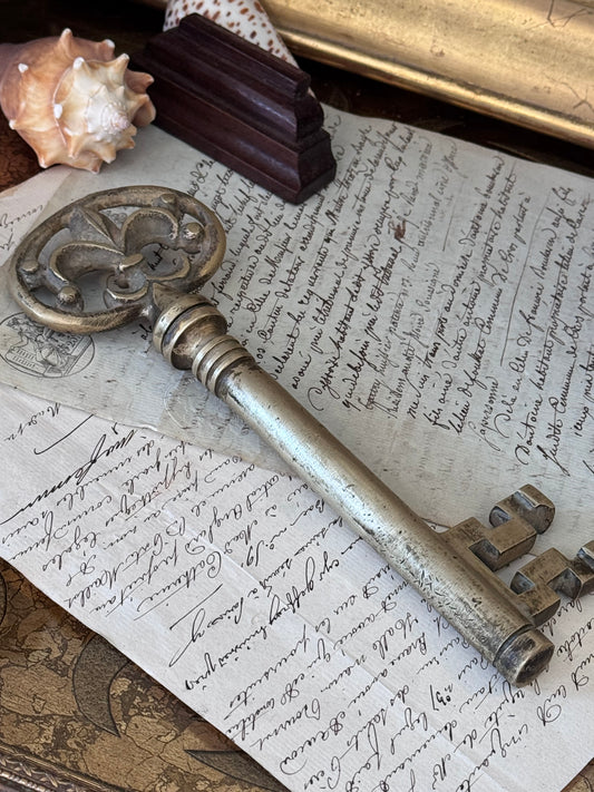 Antique French Bronze Key Corkscrew Bar Tool