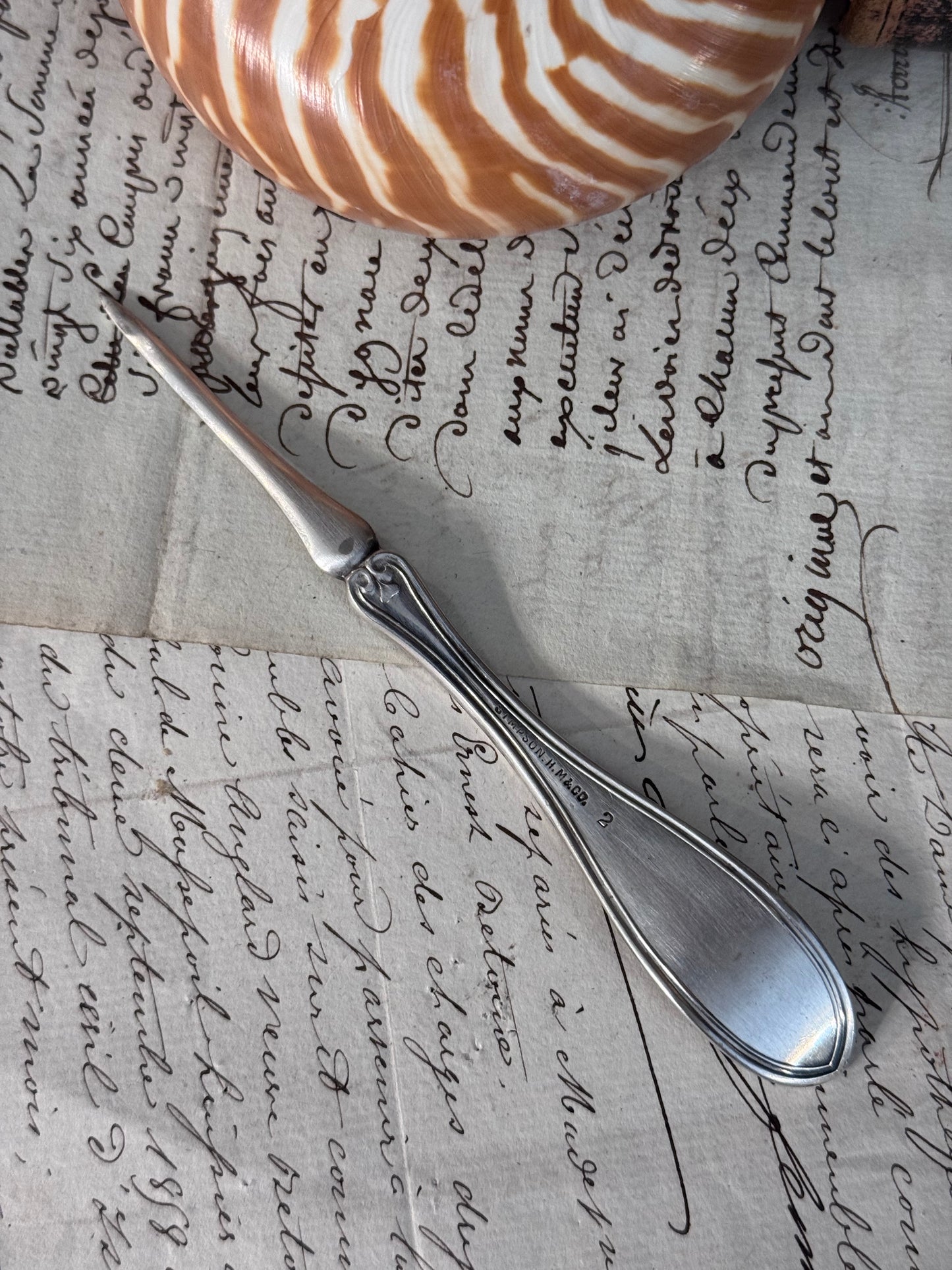 English Silver Plate Letter Opener with Classical Profile Medallion