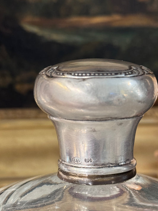 Antique Cut Glass Vanity Bottles with Continental 800 Silver Tops, Pair