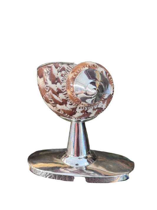 Sterling Silver and Natural Shell Salt Cellar – Soft Ivory and Cocoa Tones