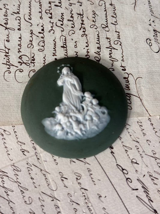 Dark Green Jasperware Relief Plaque with Classical Figure 2.25”