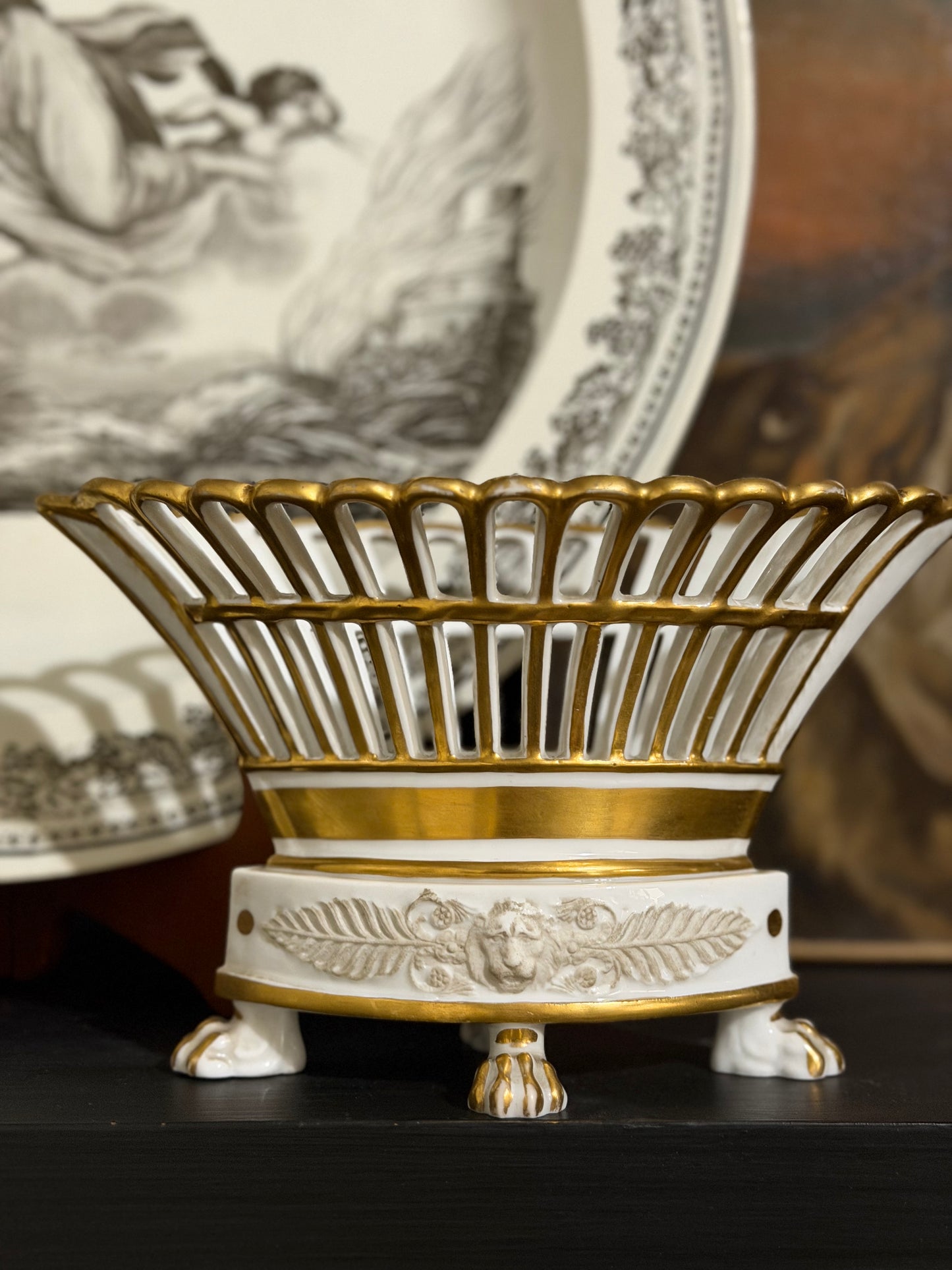 Reserved Paris Porcelain Lion Footed Reticulated Bowl
