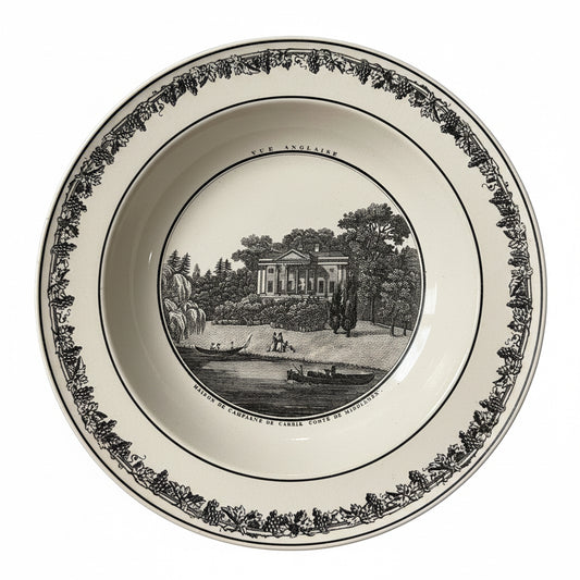 Early 19th Century French Creil Creamware Transferware Shallow Bowl | Carrick House, Middlesex