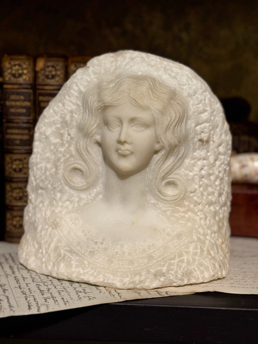 Italian Carrara Marble Female Bust Relief Classical Romantic Sculpture