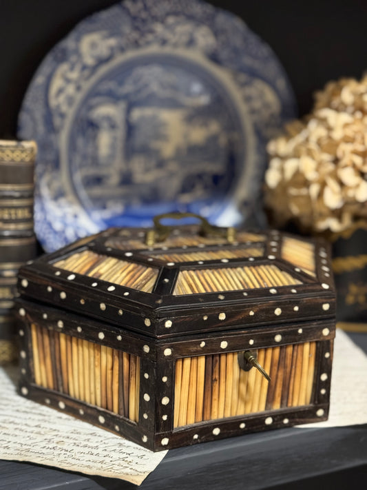 19th Century Ceylon Porcupine Quill Box with Key