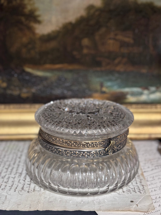 Antique American Brilliant Cut Crystal Hinged Casket with Ornate  Mount