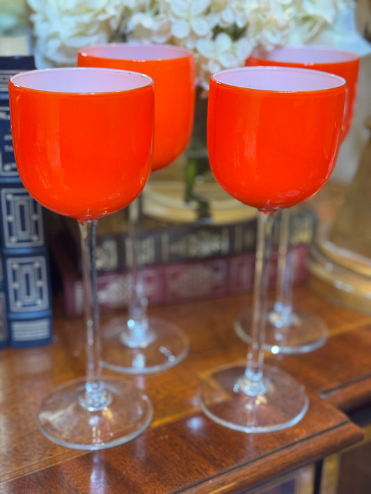 Vintage Carlo Moretti Italian Wine Glasses 9.5” Set of Four