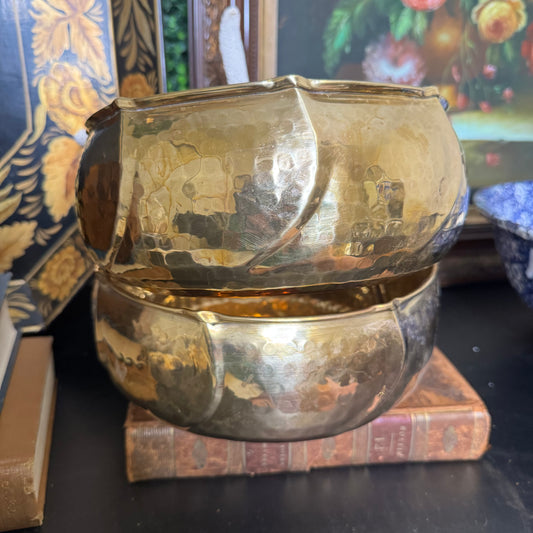 Reserved Pair of Hammered Brass Planters, Georgian Era Wooden English Tea Caddy